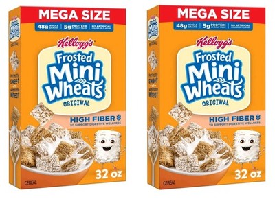 2 PACK  MEGA SIZE Kellogg's Frosted Mini Wheats Cereal 32Oz Each High Fiber