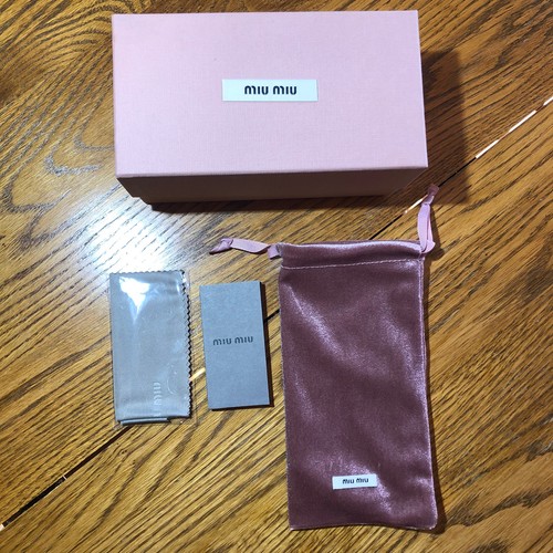 Empty MIU MIU Pink Sunglasses Gift Box 7" x 3.5" x 3.75" & Cloth Bag