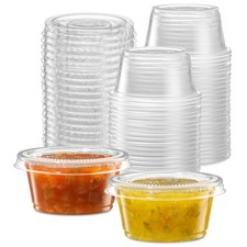 2 oz - 100 Sets Clear Diposable Plastic Portion Cups With Lids, Small Mini