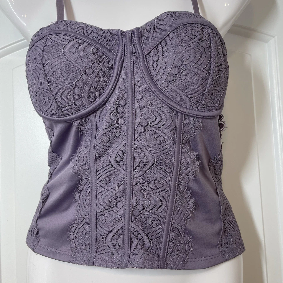 Babydoll Corset Top Women M Lavender Lace Y2K Fairy Coquette Sexy Whimsical - Image 4 of 4
