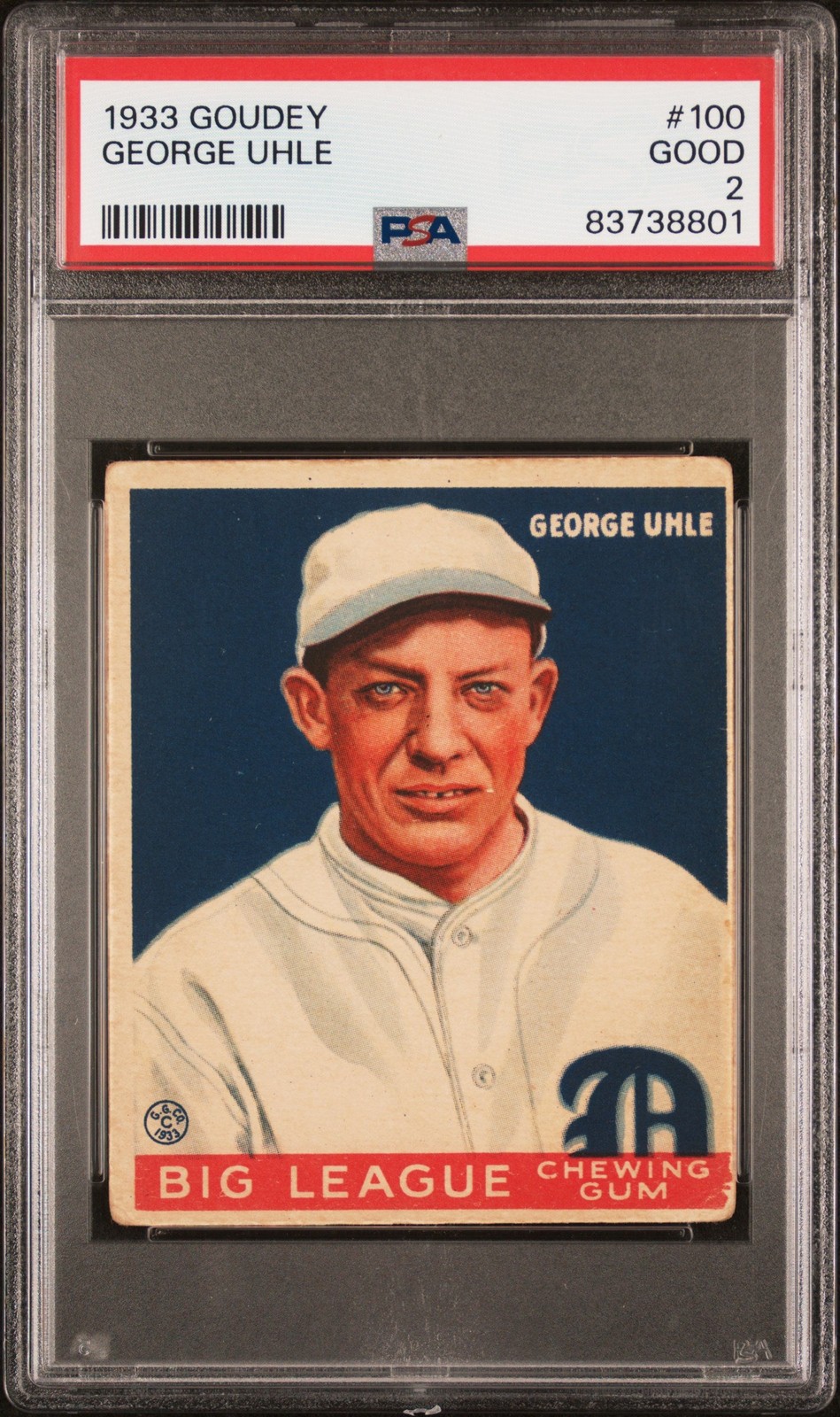 1933 GOUDEY GEORGE UHLE 100 GOOD PSA 2 BASEBALL DETROIT TIGERS