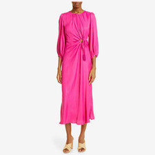 FARM Rio Blouson Sleeve cut out Pink Cutout Tie Waist Midi Dress Size L