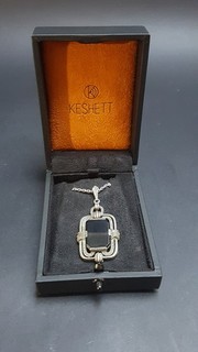Keshett Jewellers Boxed 1930s Onyx Stg 925 & 800 German Silver Pendant Necklace