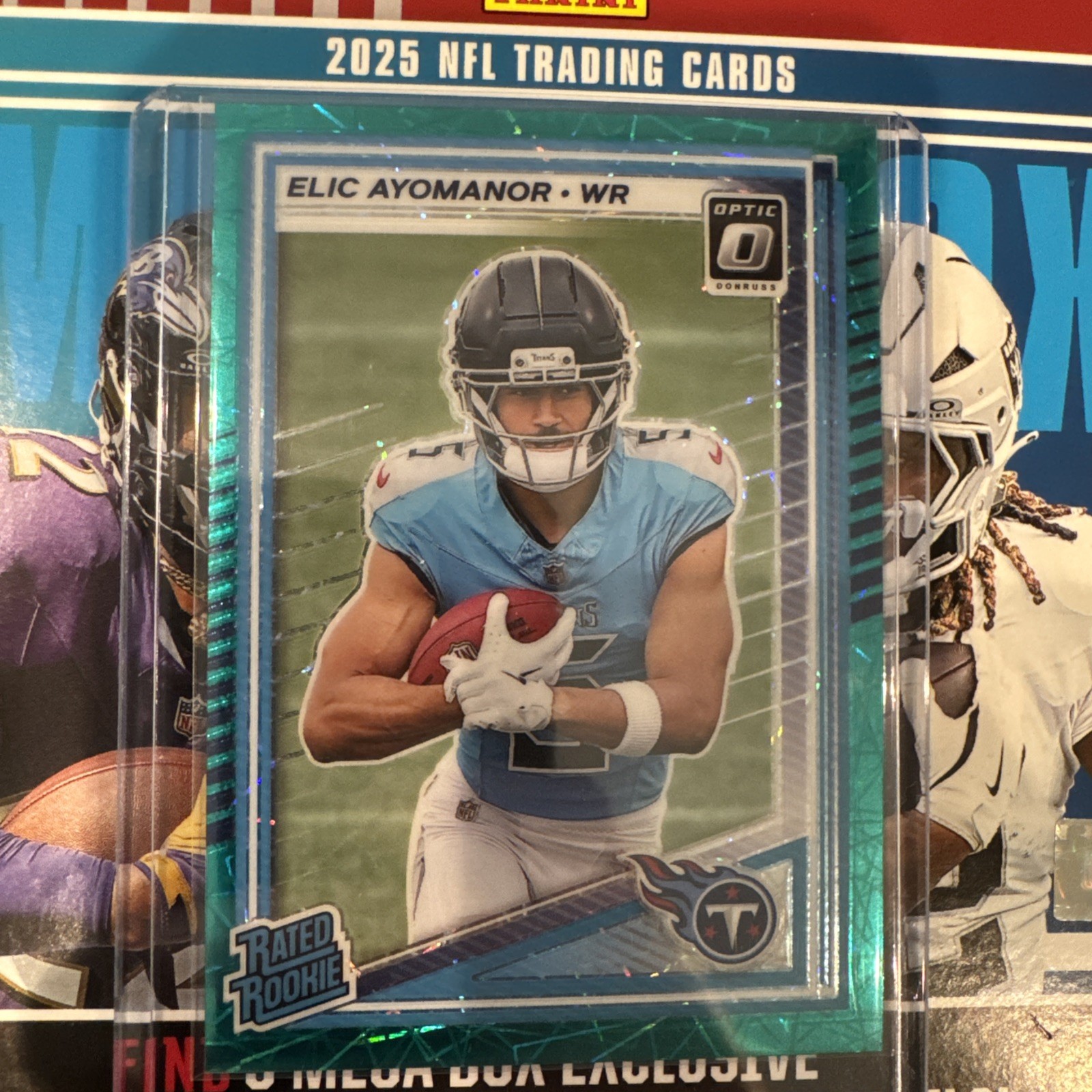 2025 Donruss Optic - Rated Rookie #235 Elic Ayomanor Teal Velocity Prizm Sp