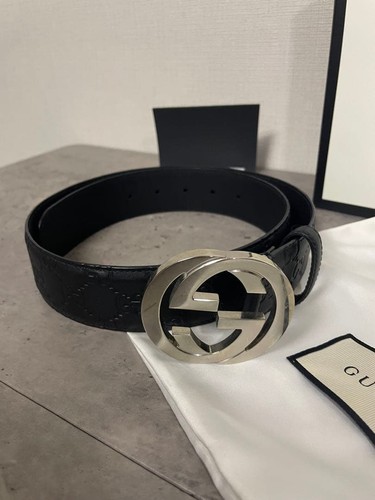 GUCCI black leather GG logo belt