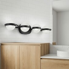 30 Inch 4-Light Vanity Light Black Bathroom Mirror Wall Fixture Acrylic Shade