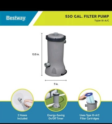 Bestway Flowclear 530 GPH Filter Pump 58384US Above Ground Pool NIB