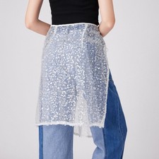 Sequin Hip Scarf Skirt Wide Waist Belt Sheer Tie Mesh Cover Up See-through Wrap
