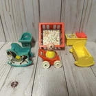 Vintage Fisher Price Nursery Set 761 Baby Figure Crib Rocking Horse Chair Table