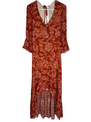 NWT Maxi Wild Moss Paisley Hilrow Lurex Dress Size Lg Western Ruffled Boho Rust