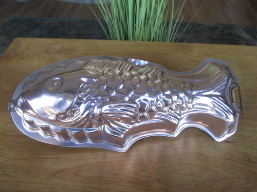 Vintage Copper Tin Fish Shaped Jello Cake Mold Wall Hanging Decor Pan Metal 12”