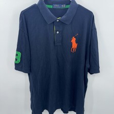 Polo Ralph Lauren Navy Short Sleeve Polo Orange Big Pony Size 2XB 3 Sleeve