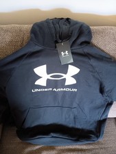 NWT UNDER ARMOUR MEN'S UA RIVAL FLEECE HOODIE/ SWEATSHIRT,,BLACK/ WHITE,,LG,,