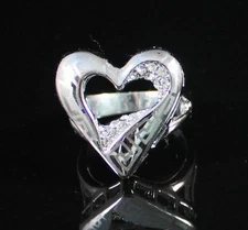 HEART COCKTAIL RING -SIZE7- AUSTRIAN RHINESTONE CRYSTAL GOLD PLATED PARTY R1215W
