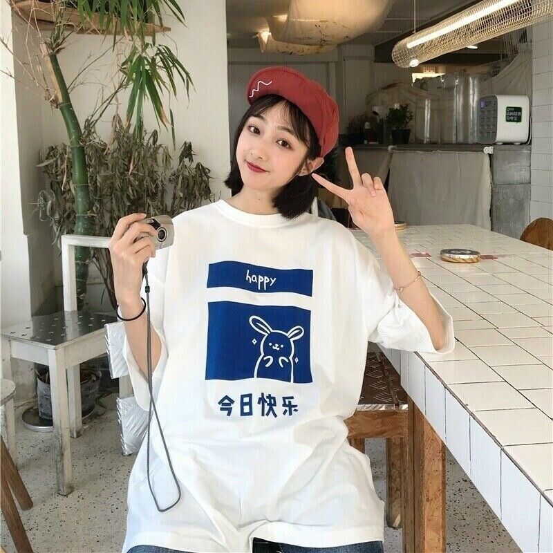 Short-sleeved anime kawaii clothes spring and autumn hip-hop Japanese  female loose Harajuku female T-shirt girl clothes