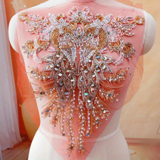 1PC Sequin Beaded Faux Pearl Lace Applique Red Mesh Patch for Wedding Dress Gown