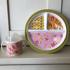 Sugar Booger Divided Suction Plate and Sippy Cup Set Pink Paisley