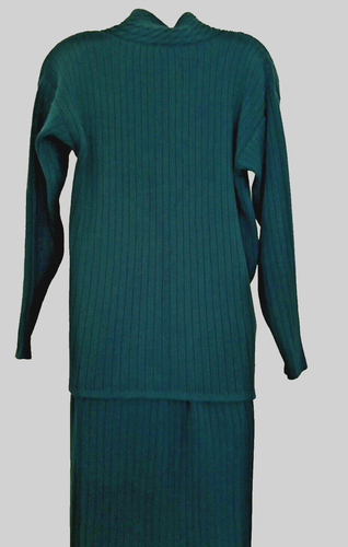 Vintage All Week Long 100% Cotton Chunky Green Sweater & Skirt Size M R3-O13 - Picture 2 of 8
