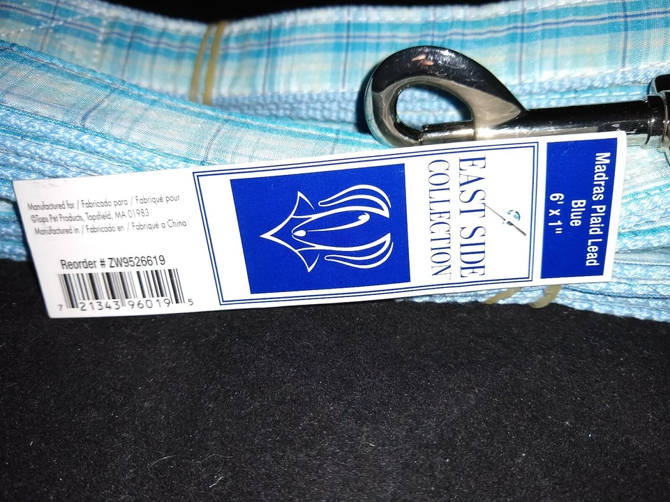 East Side 尼龙狗小狗皮带铅马德拉斯格子蓝色 6 英尺 - 2 件套 — 第 3/3 张图片