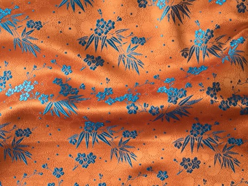 Tela de China - Tela decorativa bambú y cerezo en flor naranja por metros - Imagen 2 de 3