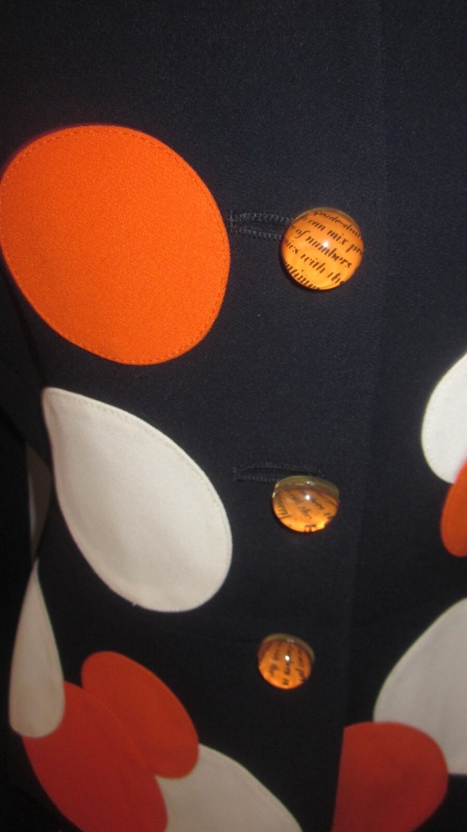 Moschino NAVY ORANGE CIRCLE POLKA DOT Blazer Jacket FRAN Moschino NAVY ORANGE CIRCLE POLKA DOT Blazer Jacket FRAN