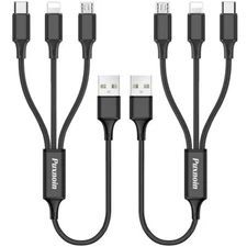 2Pack 1FT Braided 3 in 1 Multi Charging Cable Type-C Micro USB Port Short
