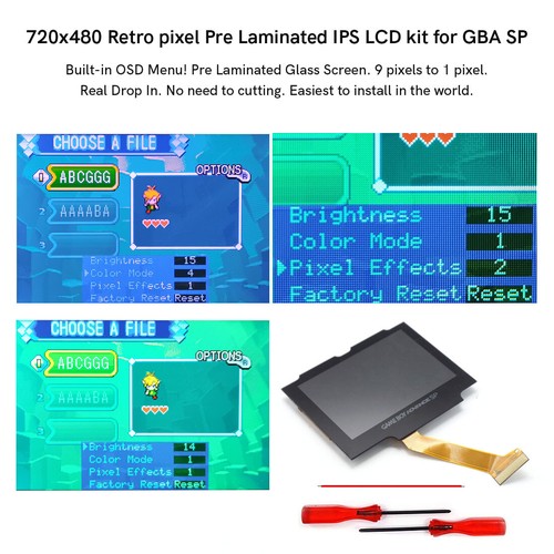 V5 Drop In 3.0 Inch Pre-Laminated 720x480 Pixel IPS LCD+Clear Shell For GBA SP - Picture 2 of 66