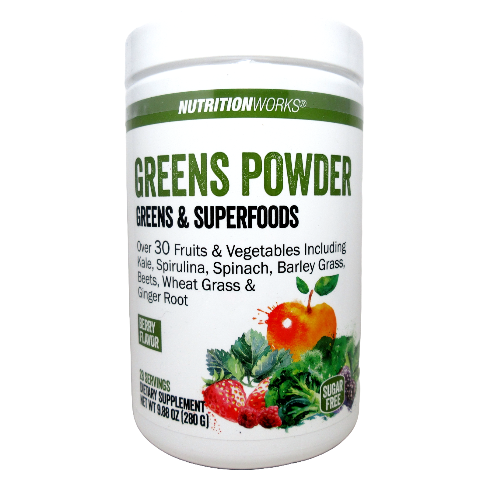 NutritionWorks Greens Powder Superfood Berry Flavor 28 Serv 9.88 Oz 2H1