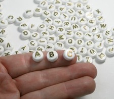 200 Alphabet Letter Beads Assorted White Gold Bulk Wholesale 10mm Flat Bead 968