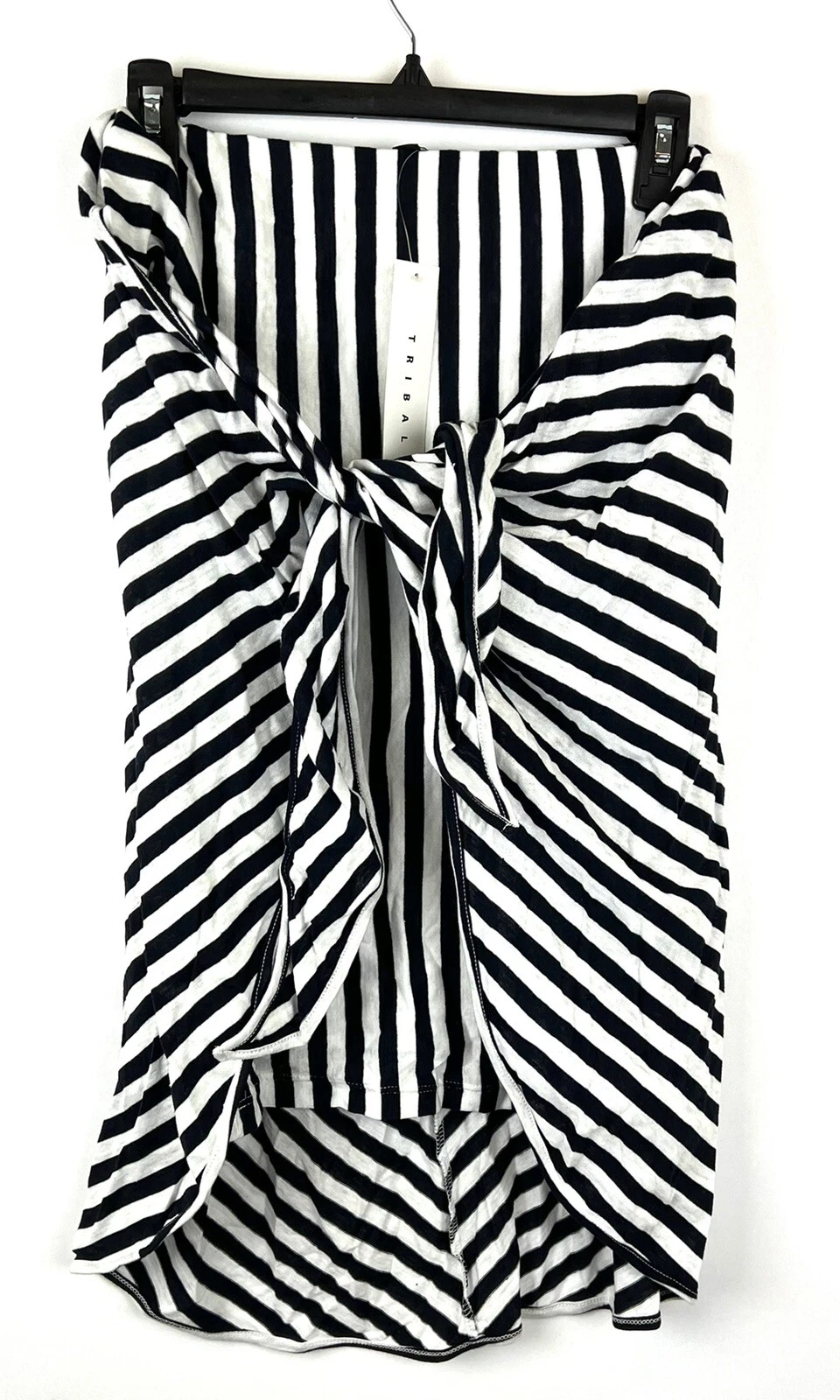 Tribal Women’s White With Blue Stripe Tie Front Knee Length Skirt Size XL