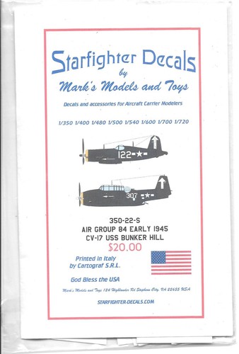 Starfighter Air Group 84 Early 1945 Mrkngs, CV-17 Bunker Hill Decals 1/350 22 ST - 第 1/2 張圖片
