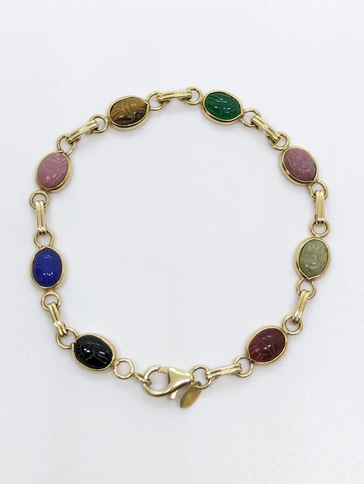 Pulseira de elos alternados de ouro amarelo 14K 6,9 g escaravelho pedra cultivada em laboratório Carla 7,25 - Imagem 4 de 4