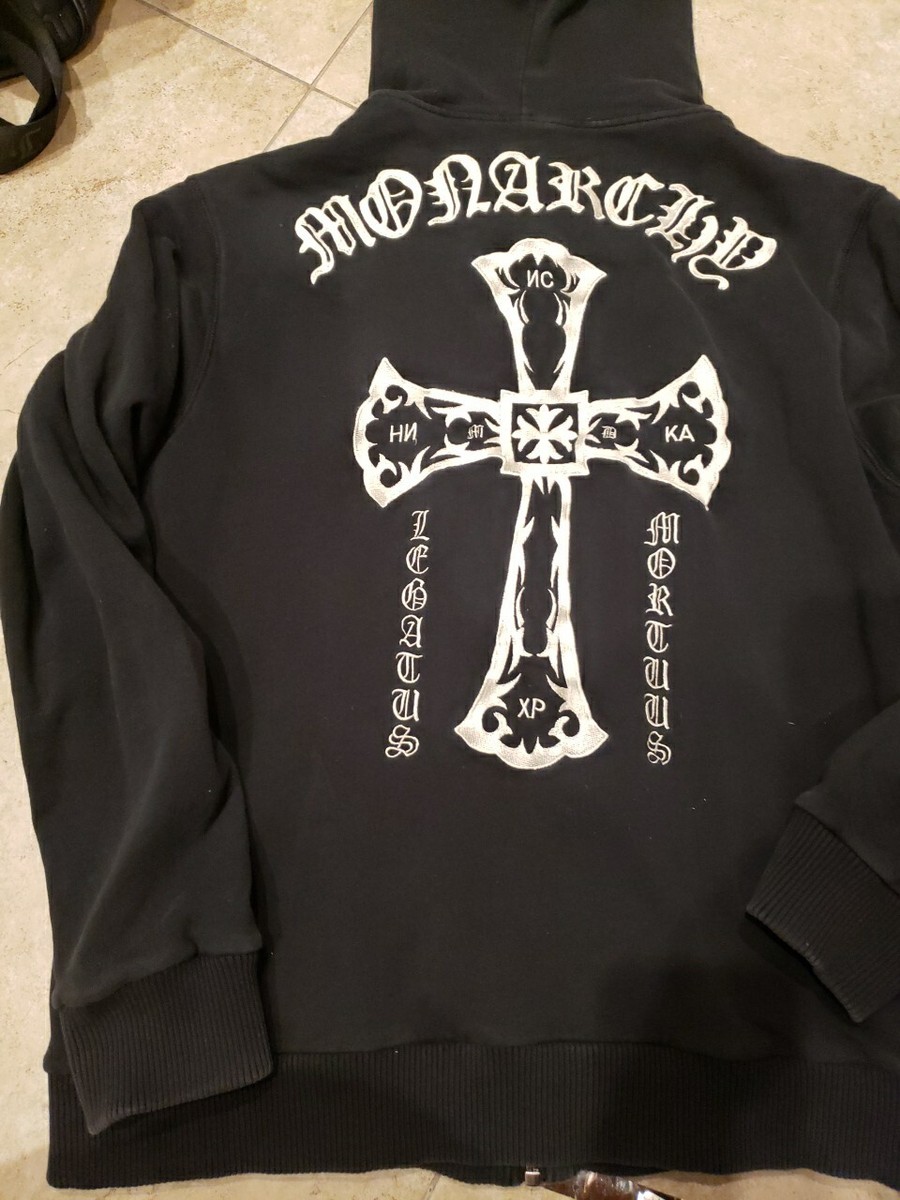 Vintage Monarchy Reversible Thermal Hoodie Y2K Black Grunge XLarge