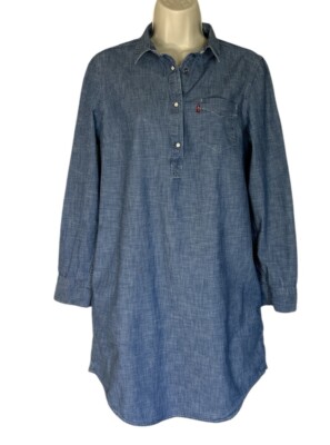 Levi's Shirt Dress Womens M Pearl Snap Tunic Blue Popover Western Adult
