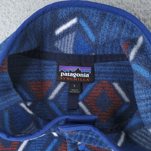 Patagonia Aztec Synchilla Snap-T Pullover Fleece Jacket Mens Large Blue Red - Picture 10 of 22