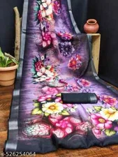 New Linen Cotton Sari With Unstitched Blouse Piece Party Wedding Wear For Women