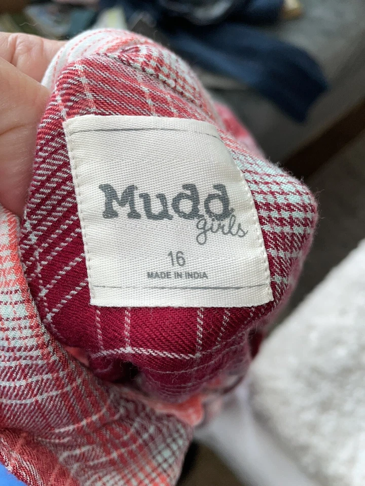 Mudd niñas talla. Camisa Rayón 16 Cuadros Corbata Frontal. Suave, grt. estado Foto 2 de 4