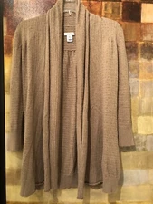 CACHE' Tan Brown Ribbed Sweater Open Cardigan W/ Shawl Collar Sz XS (0-4) MINT