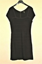 Dress. Black bodycon. M. Heavy material. Fine rib. Cap sleeve. Square neck.Midi