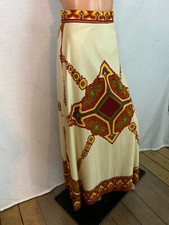 VTG 60s Hand Made Extra Long Maxi Skirt Ivory Abstract Floral Boho Hippy XS/S