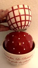 Unused SET 3 Red BOSTON WAREHOUSE Red French Plaid Dots NESTING BOWLS Serving