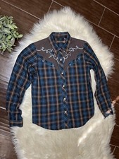 Roper pearl snap brown and turquoise button down sz XL 14 