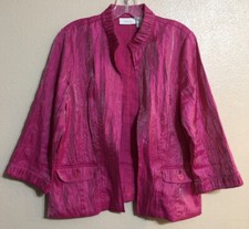 Chicos Sz 1 Alegra Shine 3/4 SLEEVE OPEN FRONT JACKET Hot Pink