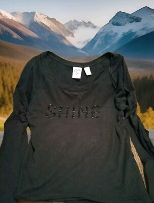 Live Love Dream Women's Size S, Black Long Sleeve Top, Rhinestone ''SHINE'' Front