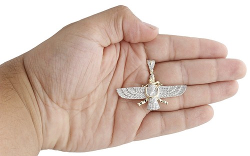 10K Yellow Gold Over Lab Created Diamond Persian Empire Religious Symbol Pendant - Picture 6 of 6