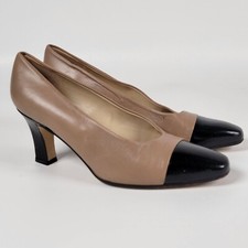 VTG Etienne Aigner Marietta Womens Size 7 Beige Black Leather Cap Toe Pump Heels