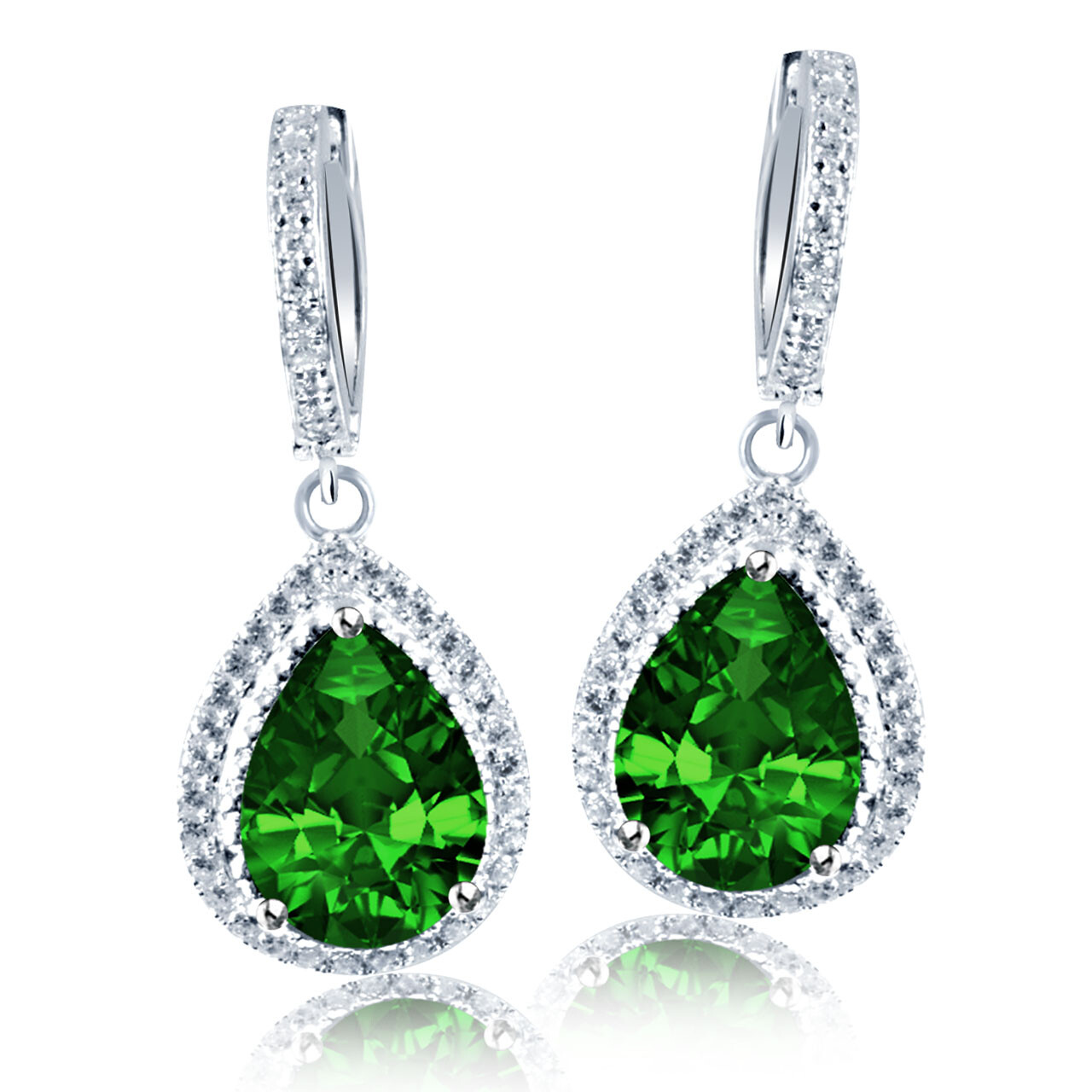 Huggie Hoop Drop Dangle Earrings Simulated Green Emerald Solid Sterling Silver