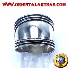 Anello fascia larga in argento 925‰ , Bali con righe ai bordi