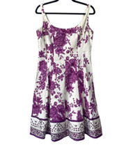 Nine West Purple Floral Sundress Sz 10 Fit and Flare Midi Boho Feminine Romantic