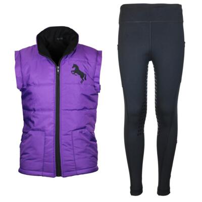 Reitset Kinder Reitweste Pia lila gesteppt mit Reitleggings schwarz MS-Trachten